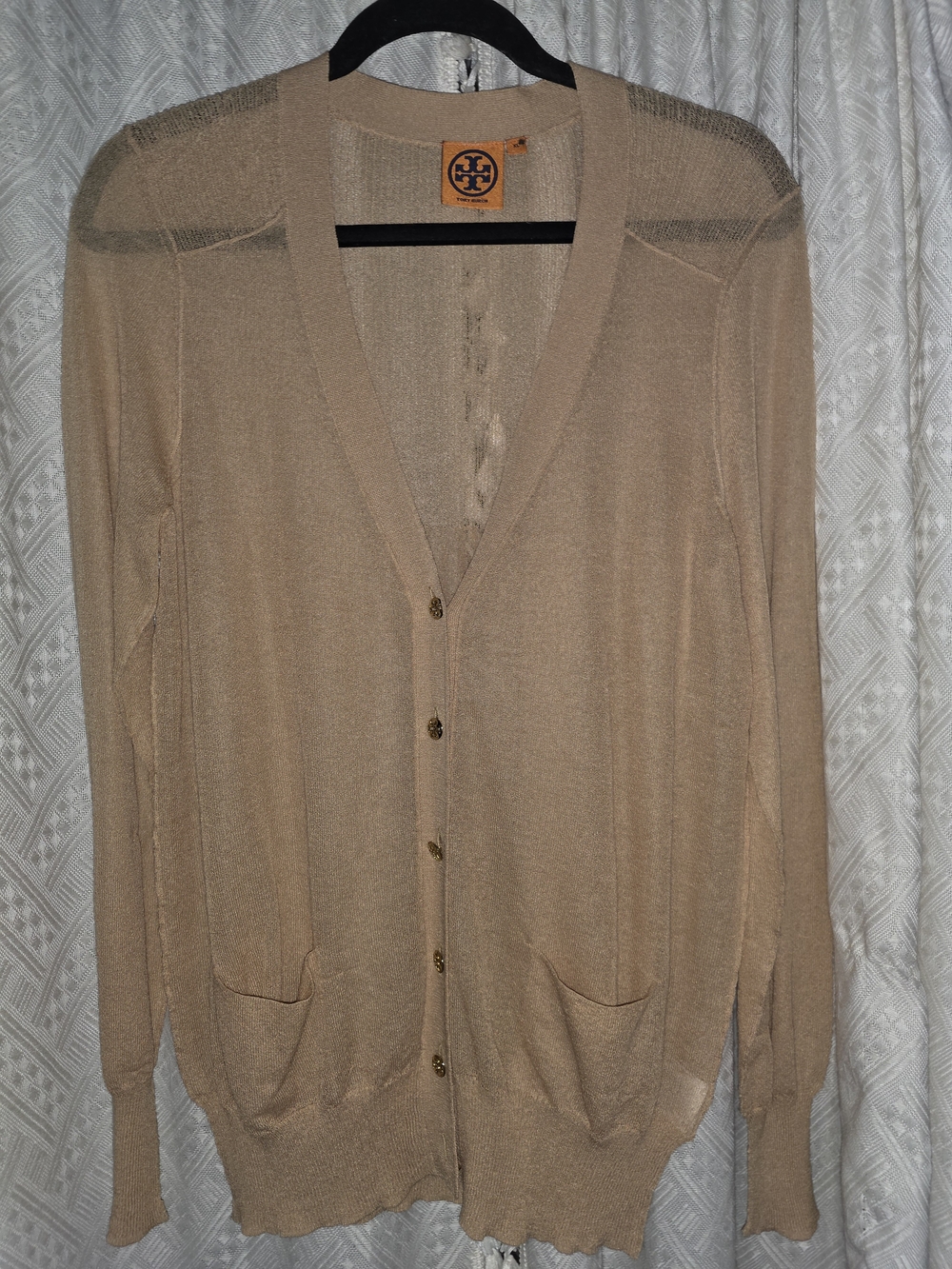 Tory Burch Beige/Tan Lightweight V-Neck Cardigan